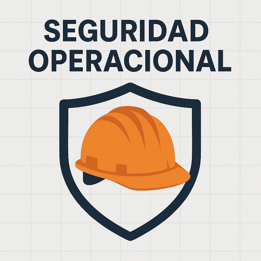 Ilustración plana de un casco de seguridad naranja dentro de un escudo, representando seguridad operacional.